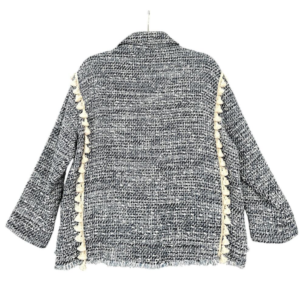 Zara Basic Boucle Blue White Tassel Patch Pockets… - image 2